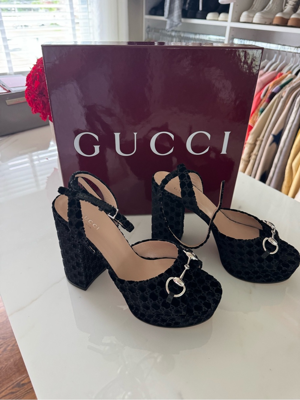 Gucci Black Velvet Horsebit Ankle-Strap Heels - Picture 3 of 5